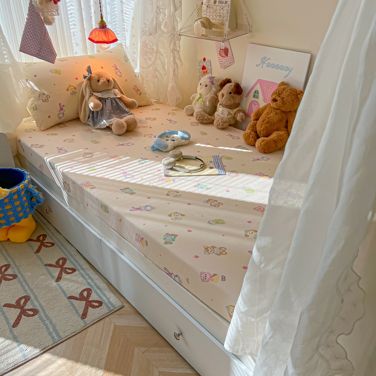 91家纺网 家纺一手货源 找家纺 韩巢家纺 2025新款A类学生宿舍上下铺床笠单件床垫保护罩枕套三件套 七宝