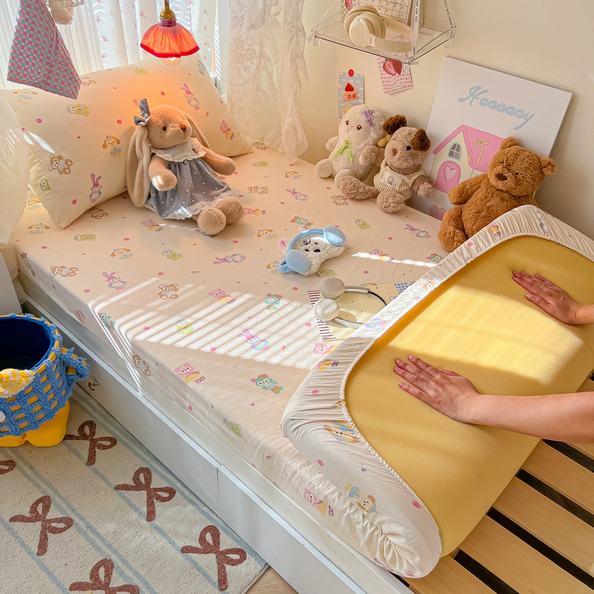 91家纺网 家纺一手货源 找家纺 韩巢家纺 2025新款A类学生宿舍上下铺床笠单件床垫保护罩枕套三件套 七宝