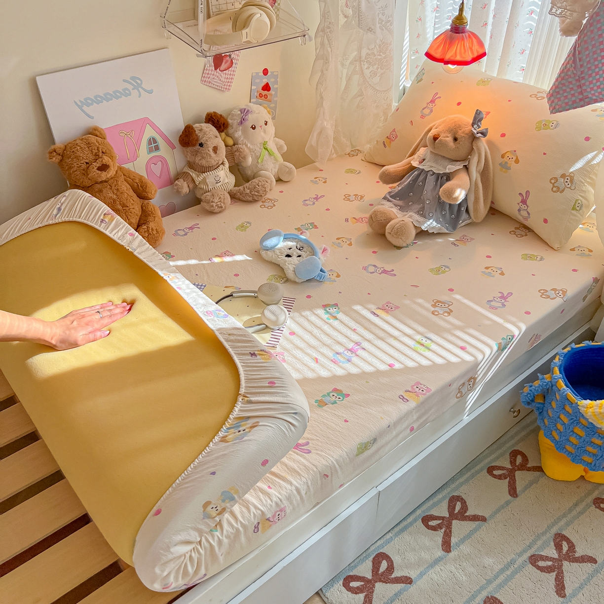 91家纺网 家纺一手货源 找家纺 韩巢家纺 2025新款A类学生宿舍上下铺床笠单件床垫保护罩枕套三件套 七宝