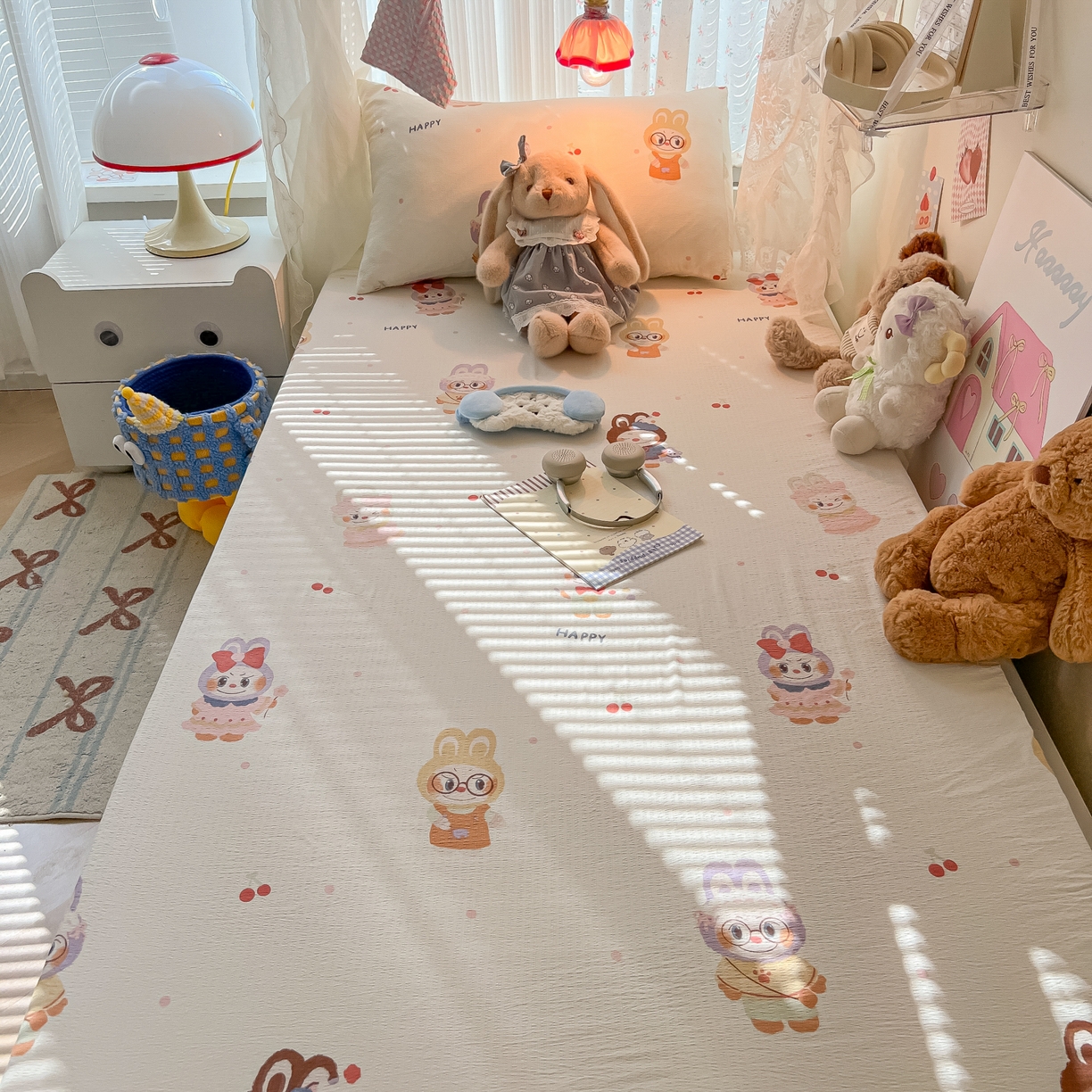 91家纺网 家纺一手货源 找家纺 （总）韩巢家纺 2025新款A类学生宿舍上下铺床笠单件床垫保护罩枕套三件套