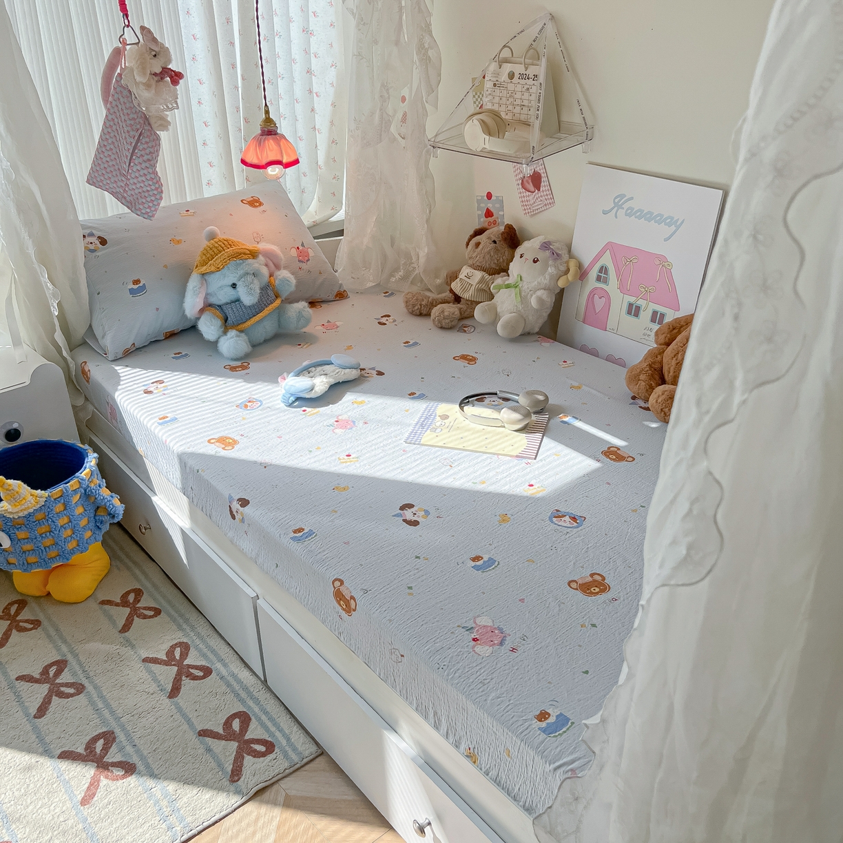 91家纺网 家纺一手货源 找家纺 韩巢家纺 2025新款A类学生宿舍上下铺床笠单件床垫保护罩枕套三件套 生日宴会兰