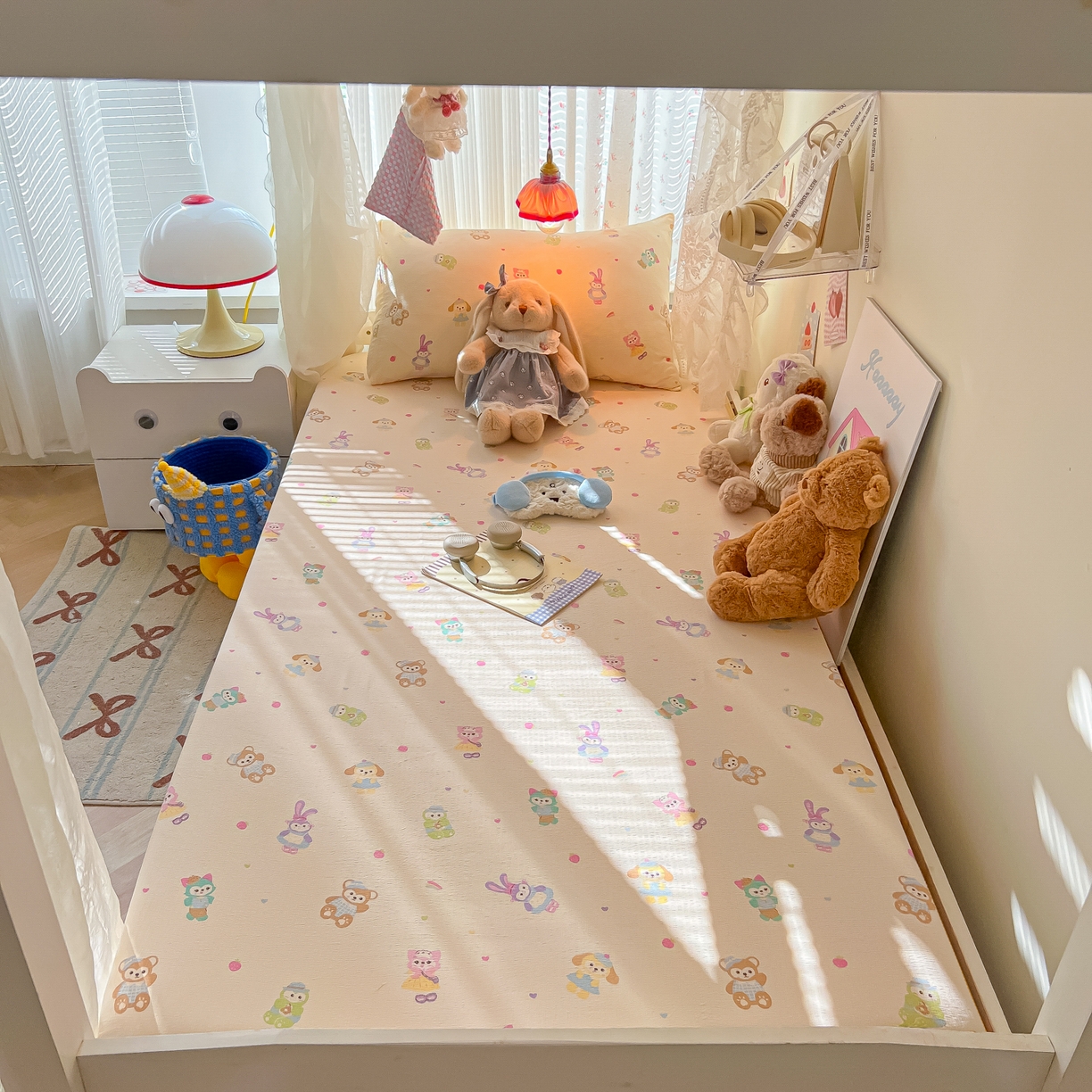 91家纺网 家纺一手货源 找家纺 韩巢家纺 2025新款A类学生宿舍上下铺床笠单件床垫保护罩枕套三件套 七宝