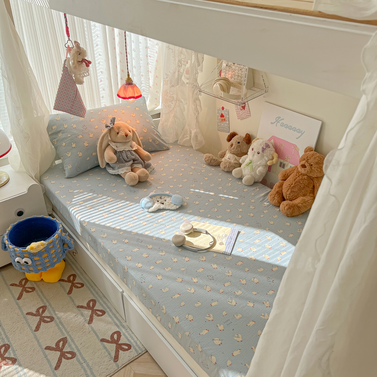 91家纺网 家纺一手货源 找家纺 韩巢家纺 2025新款A类学生宿舍上下铺床笠单件床垫保护罩枕套三件套 向天歌大鹅