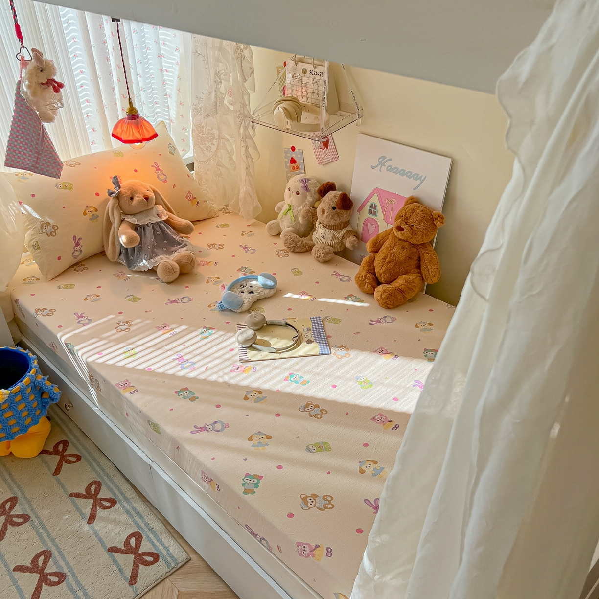 91家纺网 家纺一手货源 找家纺 韩巢家纺 2025新款A类学生宿舍上下铺床笠单件床垫保护罩枕套三件套 七宝