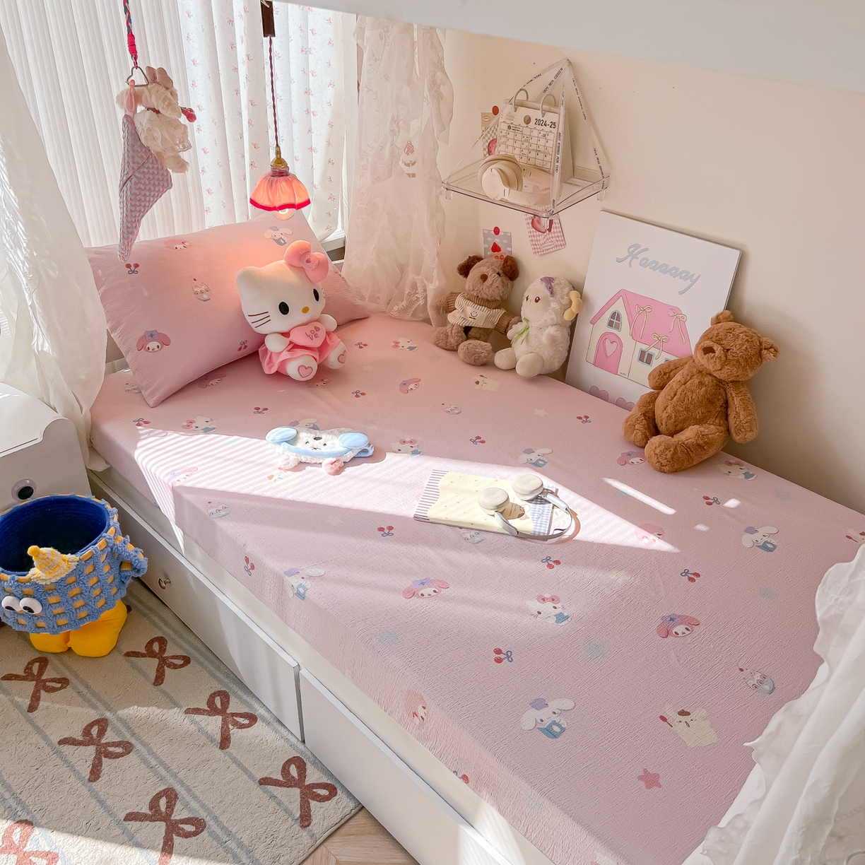 91家纺网 家纺一手货源 找家纺 （总）韩巢家纺 2025新款A类学生宿舍上下铺床笠单件床垫保护罩枕套三件套