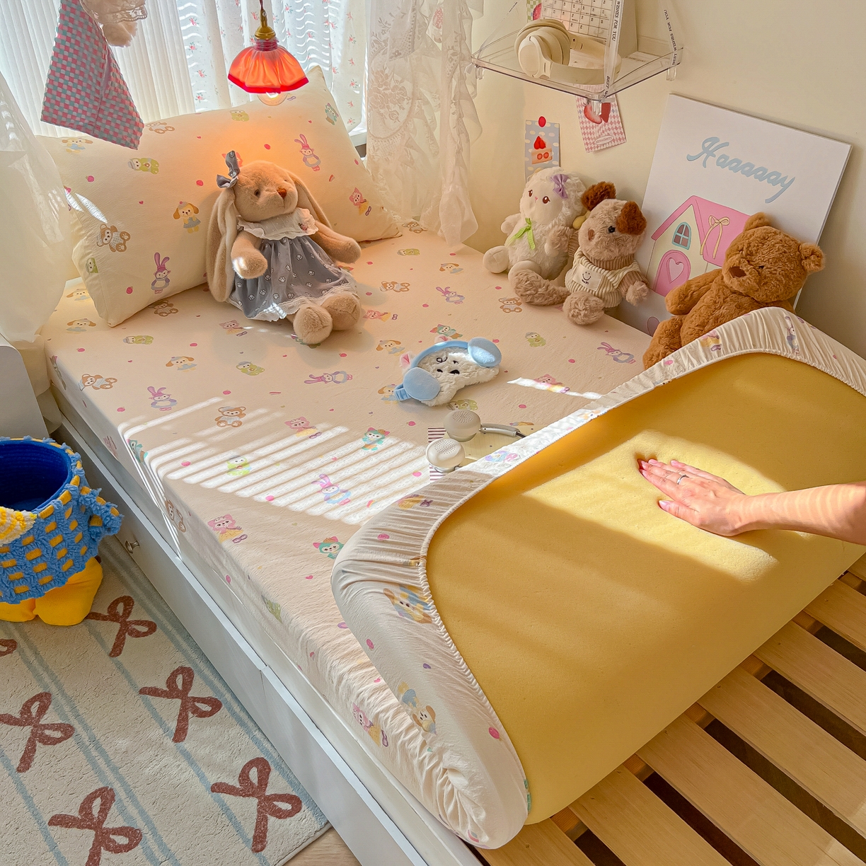 91家纺网 家纺一手货源 找家纺 韩巢家纺 2025新款A类学生宿舍上下铺床笠单件床垫保护罩枕套三件套 七宝