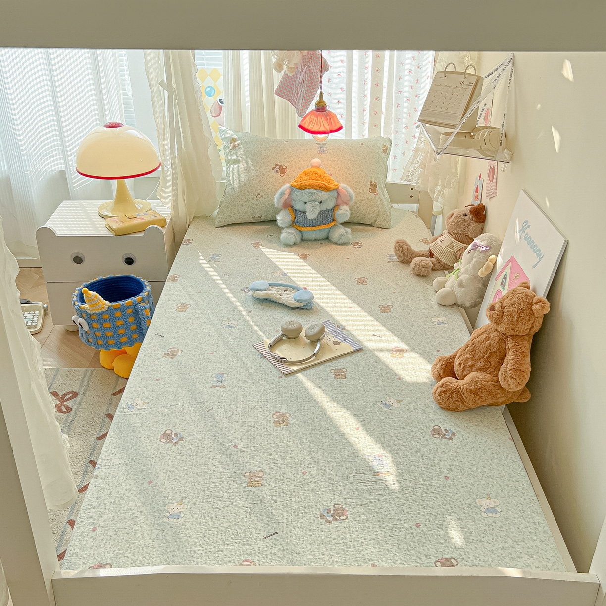 91家纺网 家纺一手货源 找家纺 韩巢家纺 2025新款A类学生宿舍上下铺床笠单件床垫保护罩枕套三件套 少女象