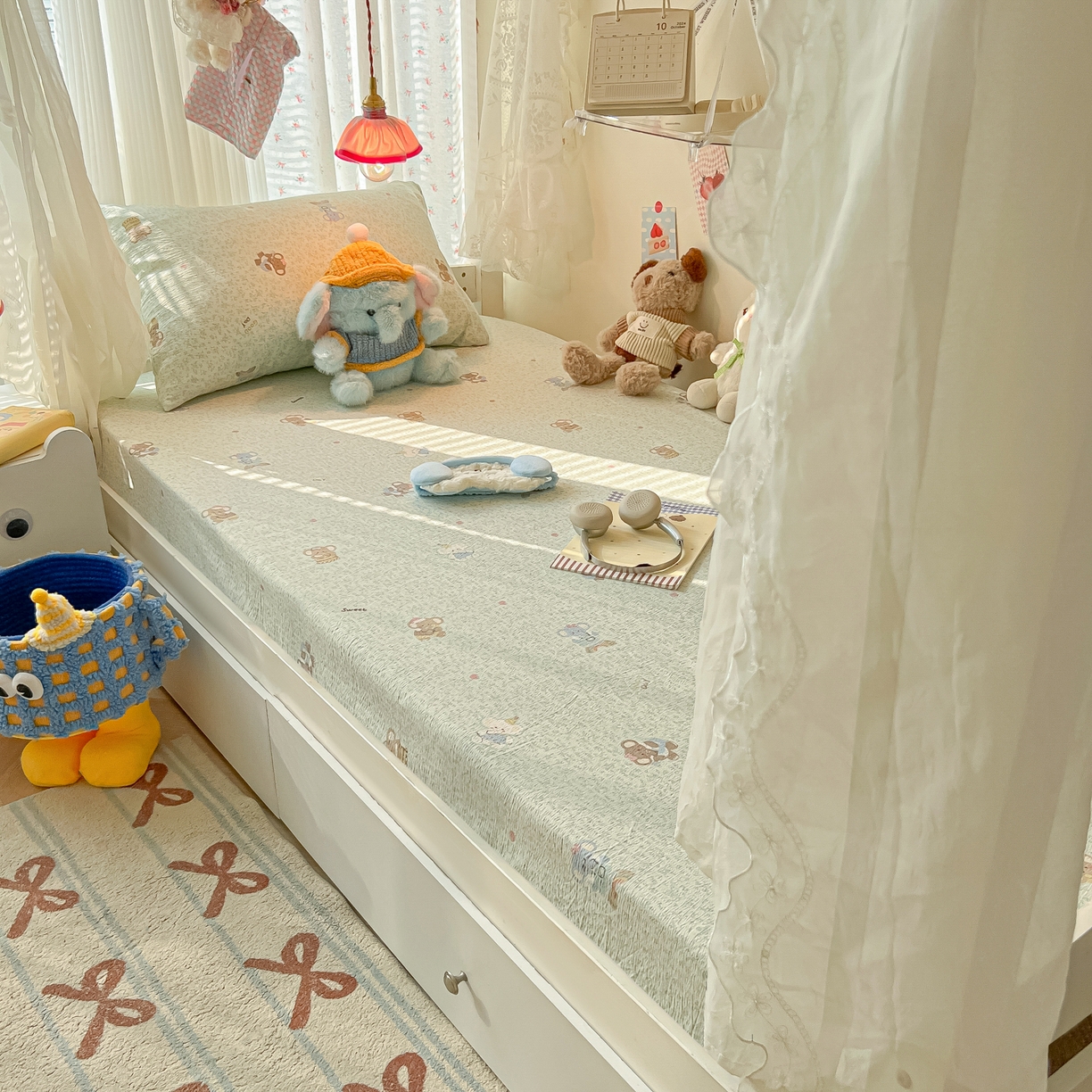 91家纺网 家纺一手货源 找家纺 韩巢家纺 2025新款A类学生宿舍上下铺床笠单件床垫保护罩枕套三件套 少女象