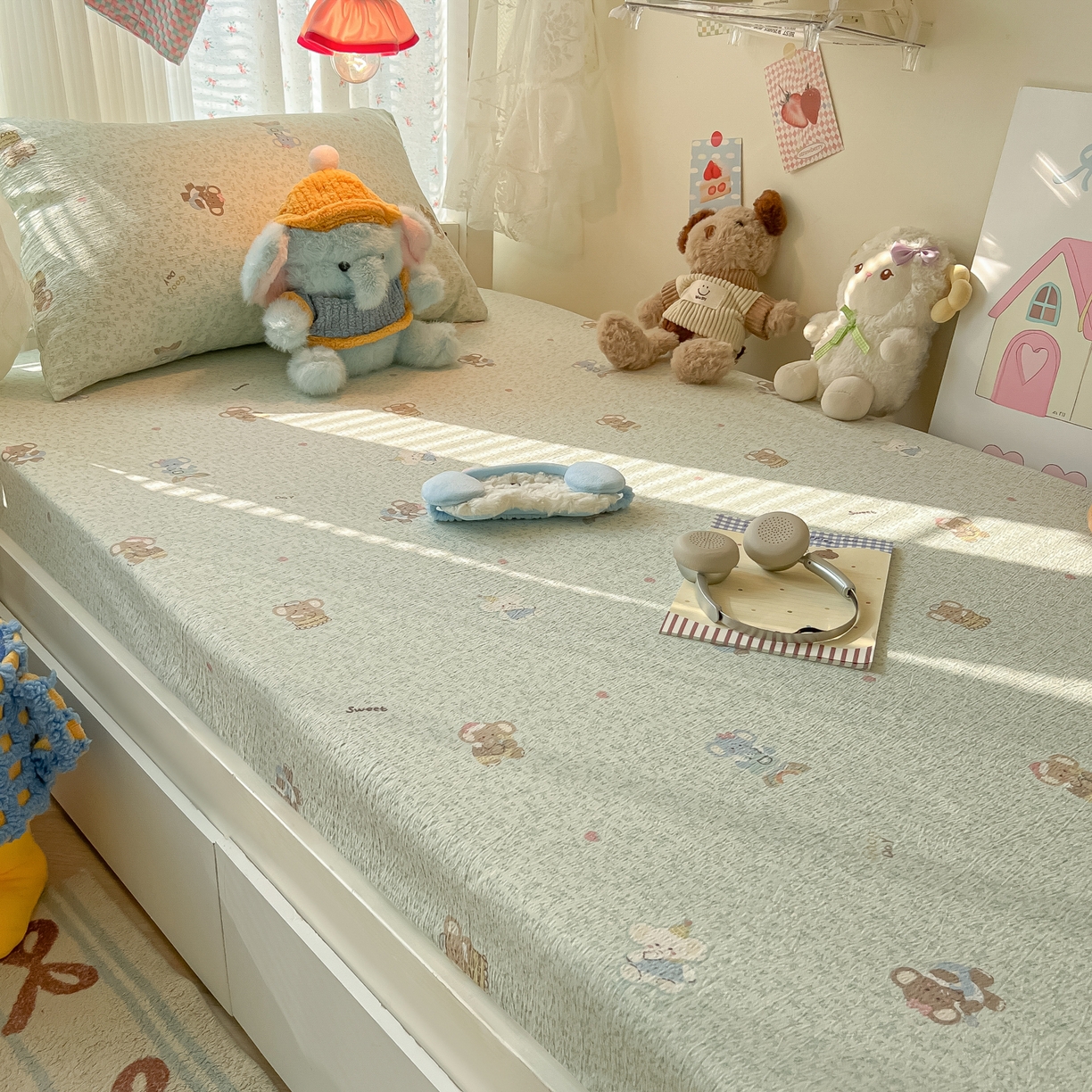 91家纺网 家纺一手货源 找家纺 韩巢家纺 2025新款A类学生宿舍上下铺床笠单件床垫保护罩枕套三件套 少女象