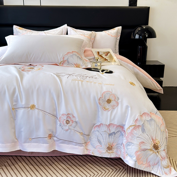 91家纺网 家纺一手货源 找家纺 （总）慕语家纺 2025新款亲肤棉刺绣四件套系列--维纳斯（专版花型）