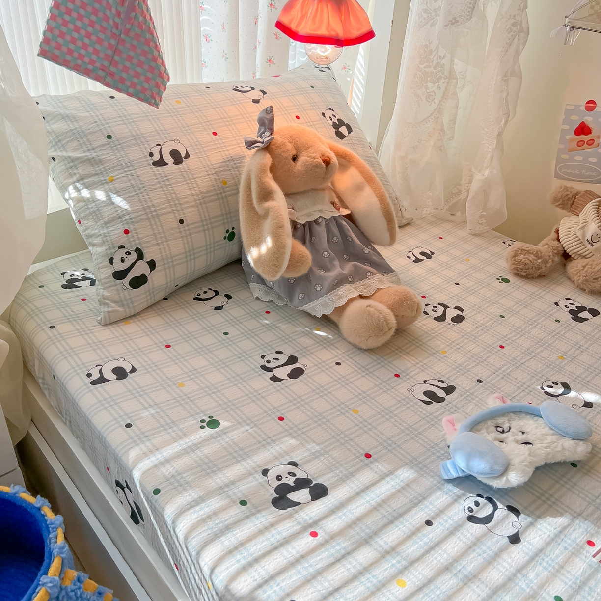 91家纺网 家纺一手货源 找家纺 韩巢家纺 2025新款A类学生宿舍上下铺床笠单件床垫保护罩枕套三件套 软软熊猫