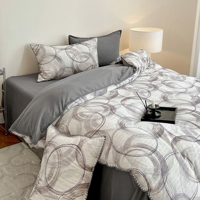 91家纺网 家纺一手货源 找家纺 忆生活 2025秋冬全棉加厚磨毛贝壳边四件套叙晚-白