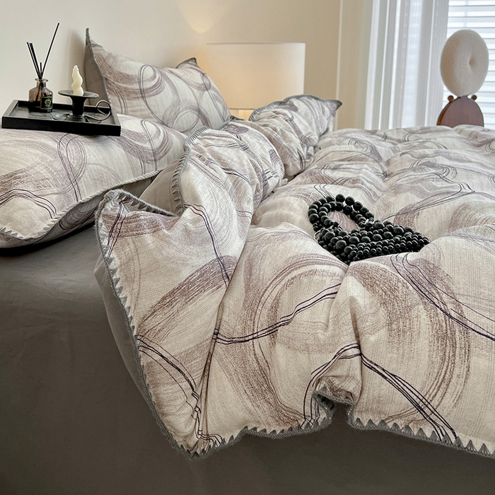 91家纺网 家纺一手货源 找家纺 忆生活 2025秋冬全棉加厚磨毛贝壳边四件套叙晚-白