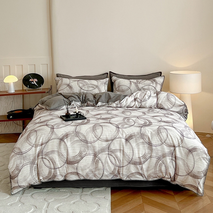 91家纺网 家纺一手货源 找家纺 忆生活 2025秋冬全棉加厚磨毛贝壳边四件套叙晚-白