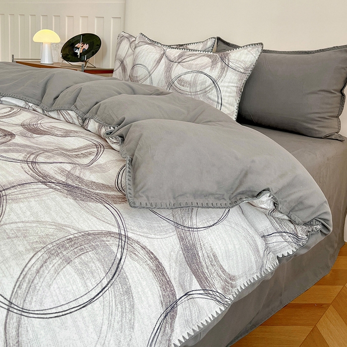 91家纺网 家纺一手货源 找家纺 忆生活 2025秋冬全棉加厚磨毛贝壳边四件套叙晚-白