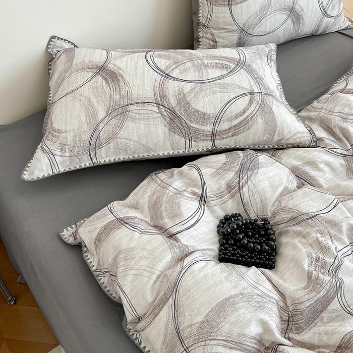 91家纺网 家纺一手货源 找家纺 忆生活 2025秋冬全棉加厚磨毛贝壳边四件套叙晚-白