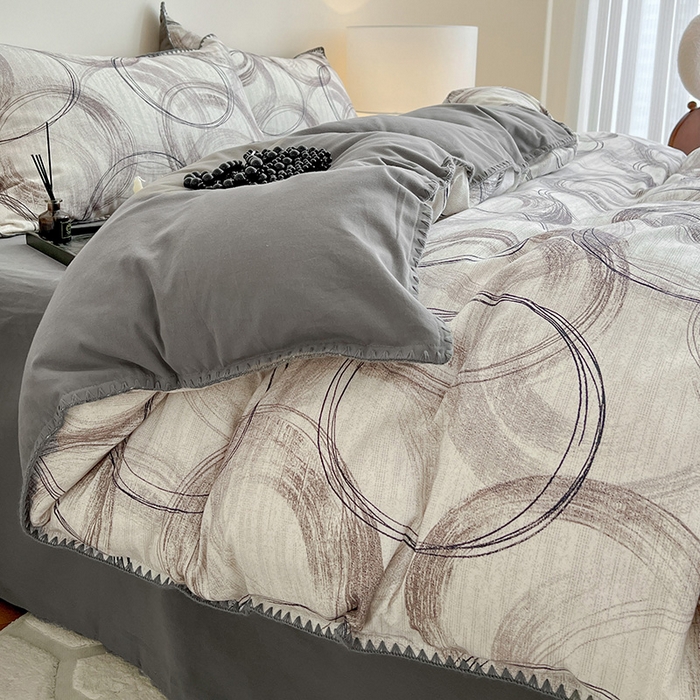 91家纺网 家纺一手货源 找家纺 忆生活 2025秋冬全棉加厚磨毛贝壳边四件套叙晚-白