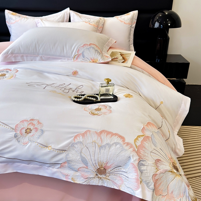 91家纺网 家纺一手货源 找家纺 （总）慕语家纺 2025新款亲肤棉刺绣四件套系列--维纳斯（专版花型）