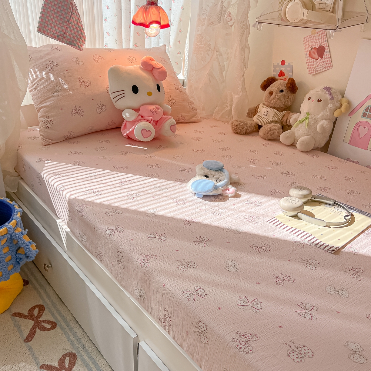 91家纺网 家纺一手货源 找家纺 韩巢家纺 2025新款A类学生宿舍上下铺床笠单件床垫保护罩枕套三件套 心愿