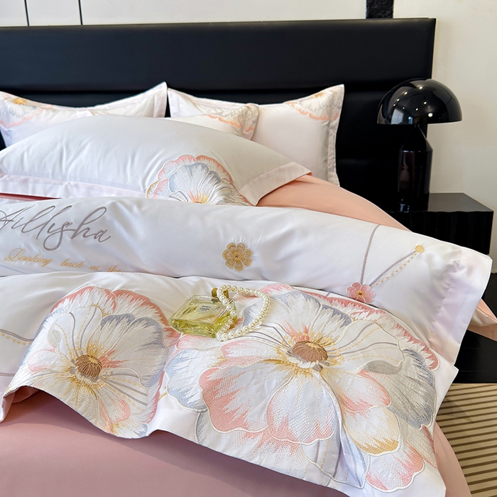 91家纺网 家纺一手货源 找家纺 （总）慕语家纺 2025新款亲肤棉刺绣四件套系列--维纳斯（专版花型）