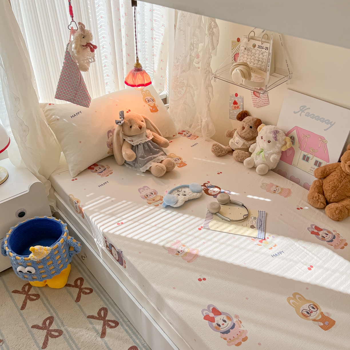 91家纺网 家纺一手货源 找家纺 韩巢家纺 2025新款A类学生宿舍上下铺床笠单件床垫保护罩枕套三件套 拉布大王