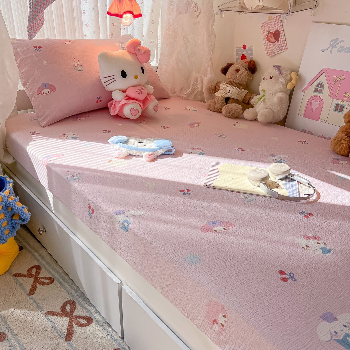 91家纺网 家纺一手货源 找家纺 （总）韩巢家纺 2025新款A类学生宿舍上下铺床笠单件床垫保护罩枕套三件套