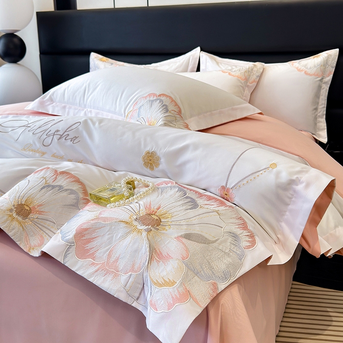 91家纺网 家纺一手货源 找家纺 （总）慕语家纺 2025新款亲肤棉刺绣四件套系列--维纳斯（专版花型）