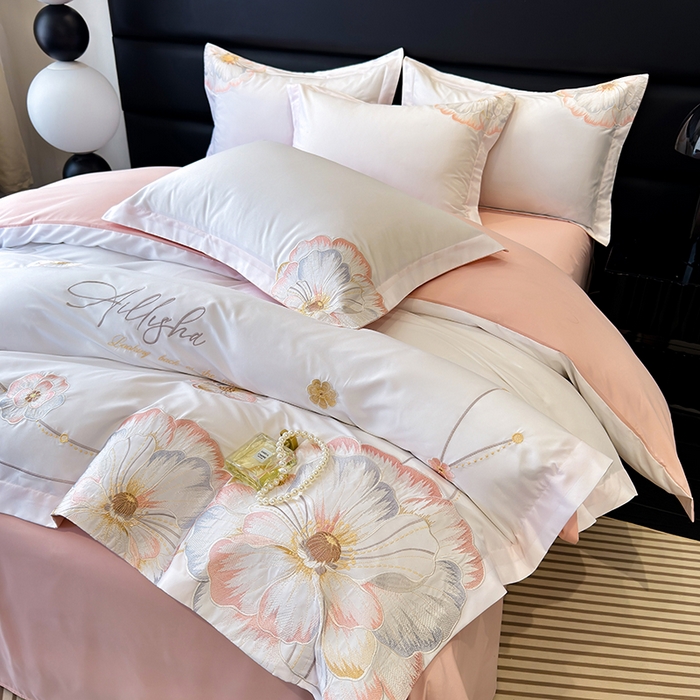 91家纺网 家纺一手货源 找家纺 （总）慕语家纺 2025新款亲肤棉刺绣四件套系列--维纳斯（专版花型）