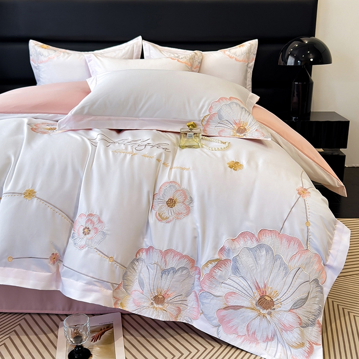 91家纺网 家纺一手货源 找家纺 （总）慕语家纺 2025新款亲肤棉刺绣四件套系列--维纳斯（专版花型）