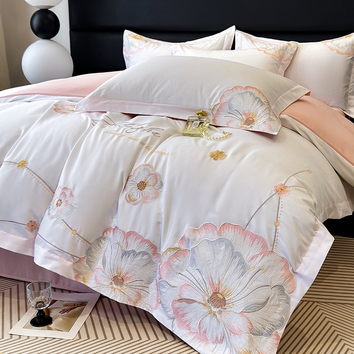 91家纺网 家纺一手货源 找家纺 （总）慕语家纺 2025新款亲肤棉刺绣四件套系列--维纳斯（专版花型）