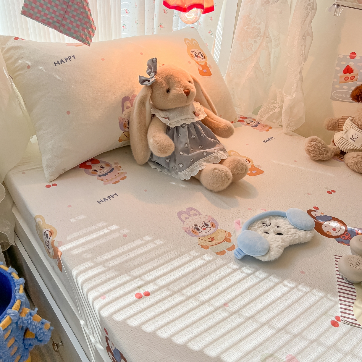 91家纺网 家纺一手货源 找家纺 韩巢家纺 2025新款A类学生宿舍上下铺床笠单件床垫保护罩枕套三件套 拉布大王