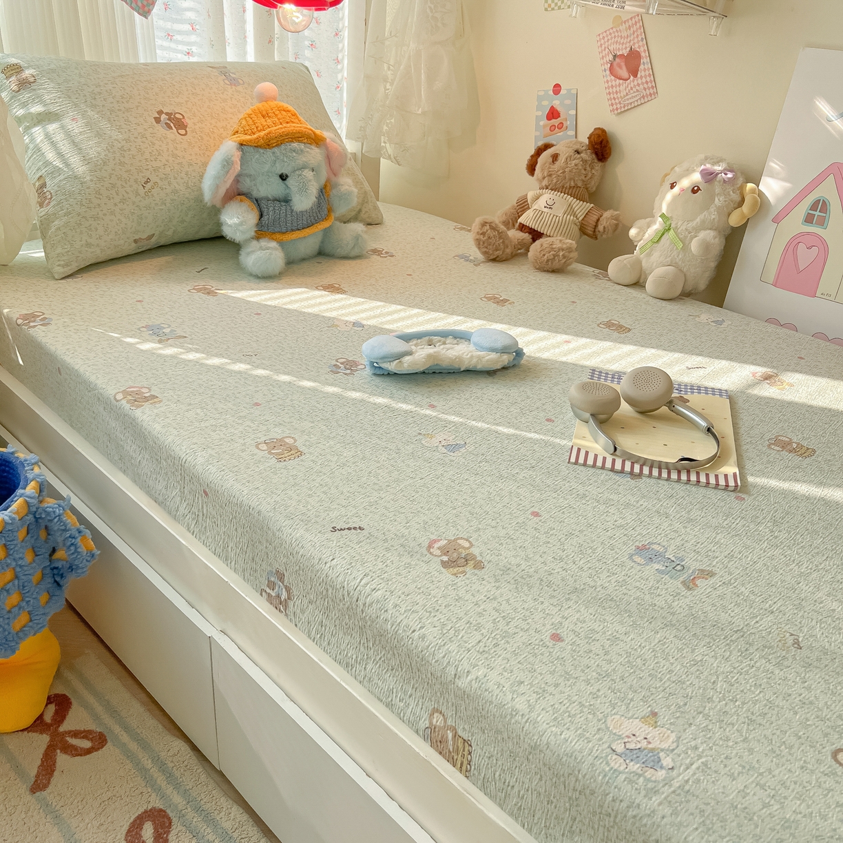 91家纺网 家纺一手货源 找家纺 韩巢家纺 2025新款A类学生宿舍上下铺床笠单件床垫保护罩枕套三件套 少女象