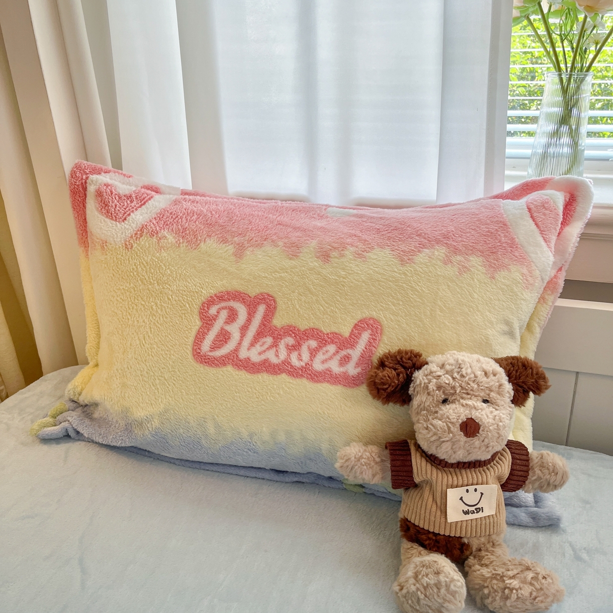 91家纺网 家纺一手货源 找家纺 川悦生活 2025新款立体雪花绒印花四件套学生床系列一场景二 彩虹爱语蓝