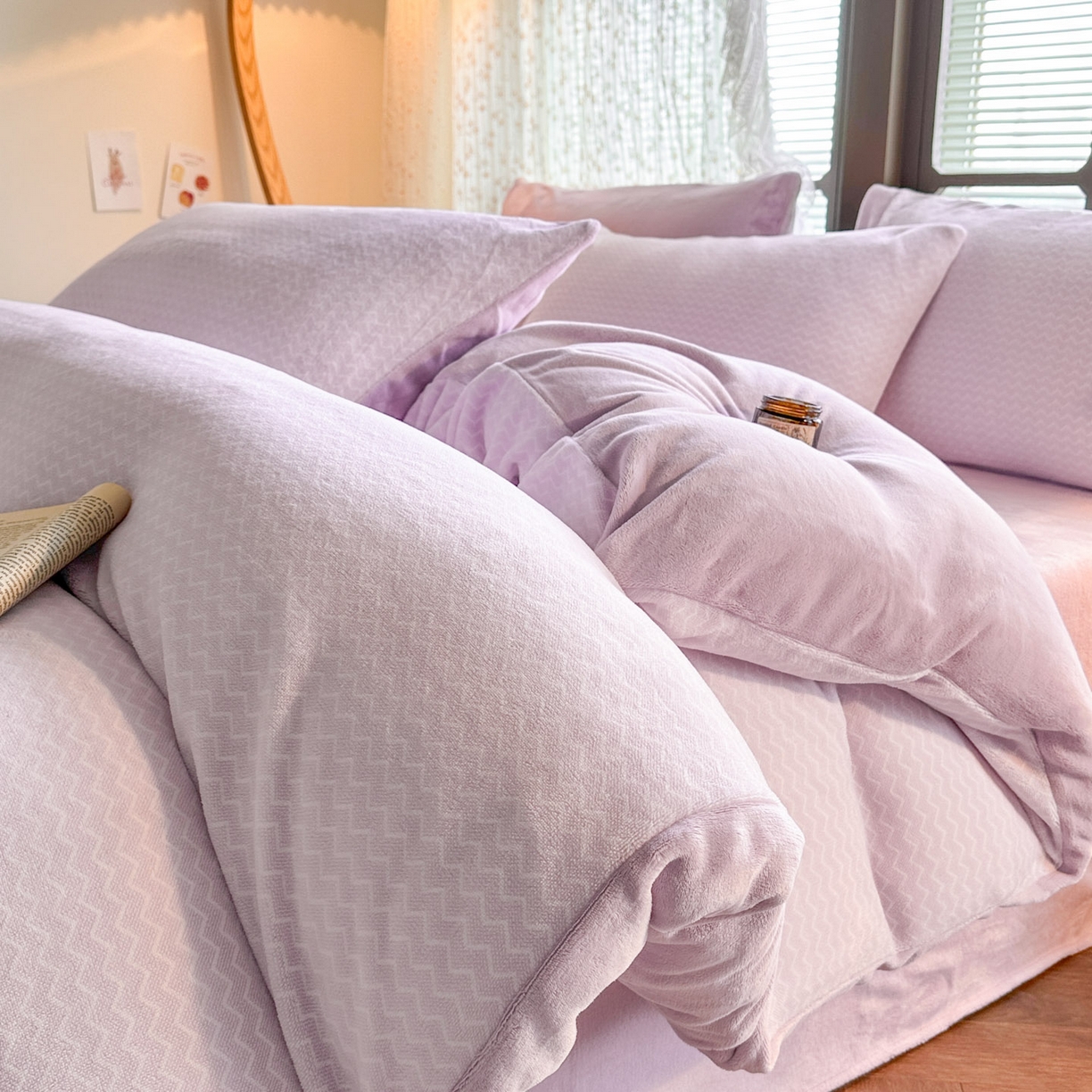 蓝极人 2025新款色织阳离子提花牛奶绒四件套 色织-浅紫