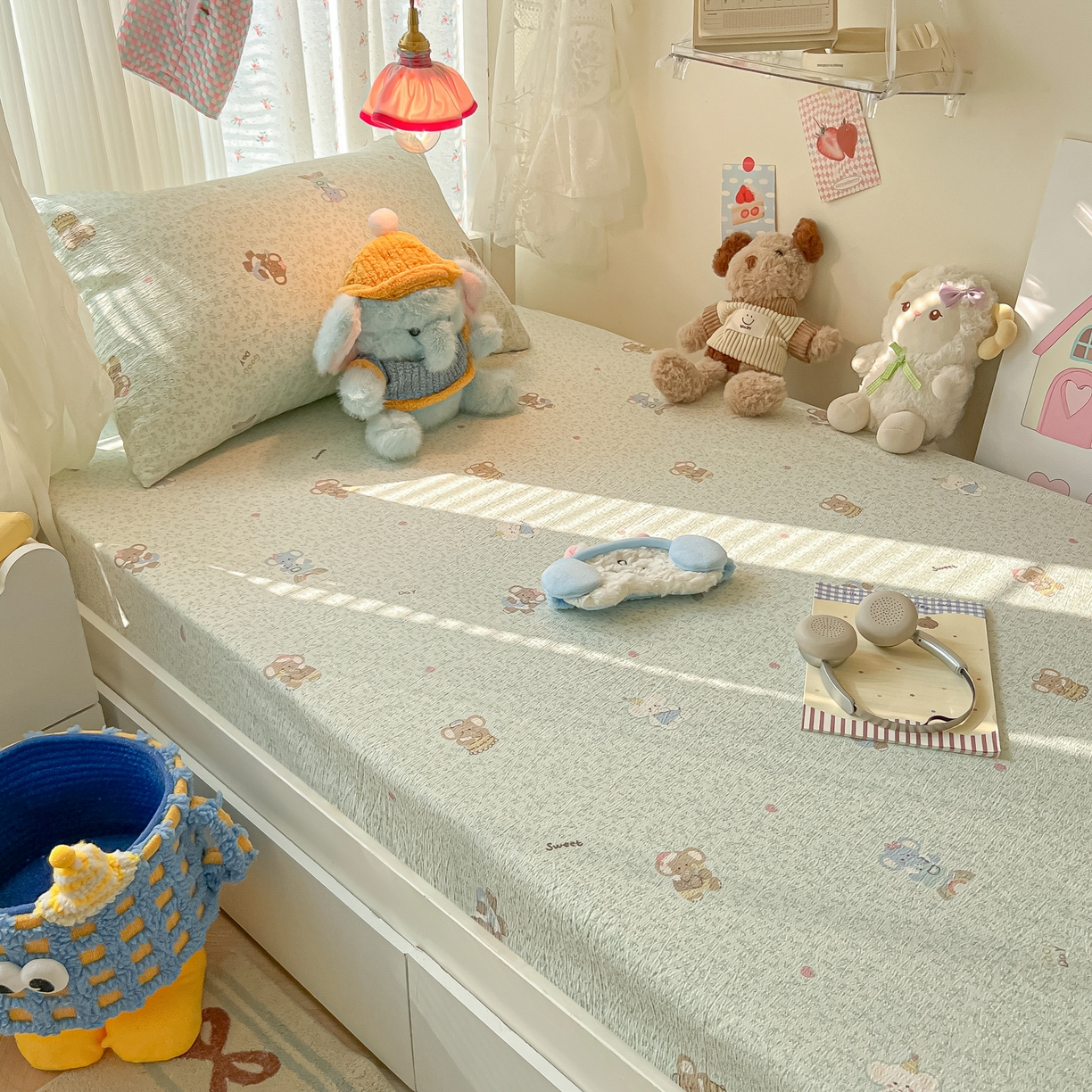 91家纺网 家纺一手货源 找家纺 韩巢家纺 2025新款A类学生宿舍上下铺床笠单件床垫保护罩枕套三件套 少女象