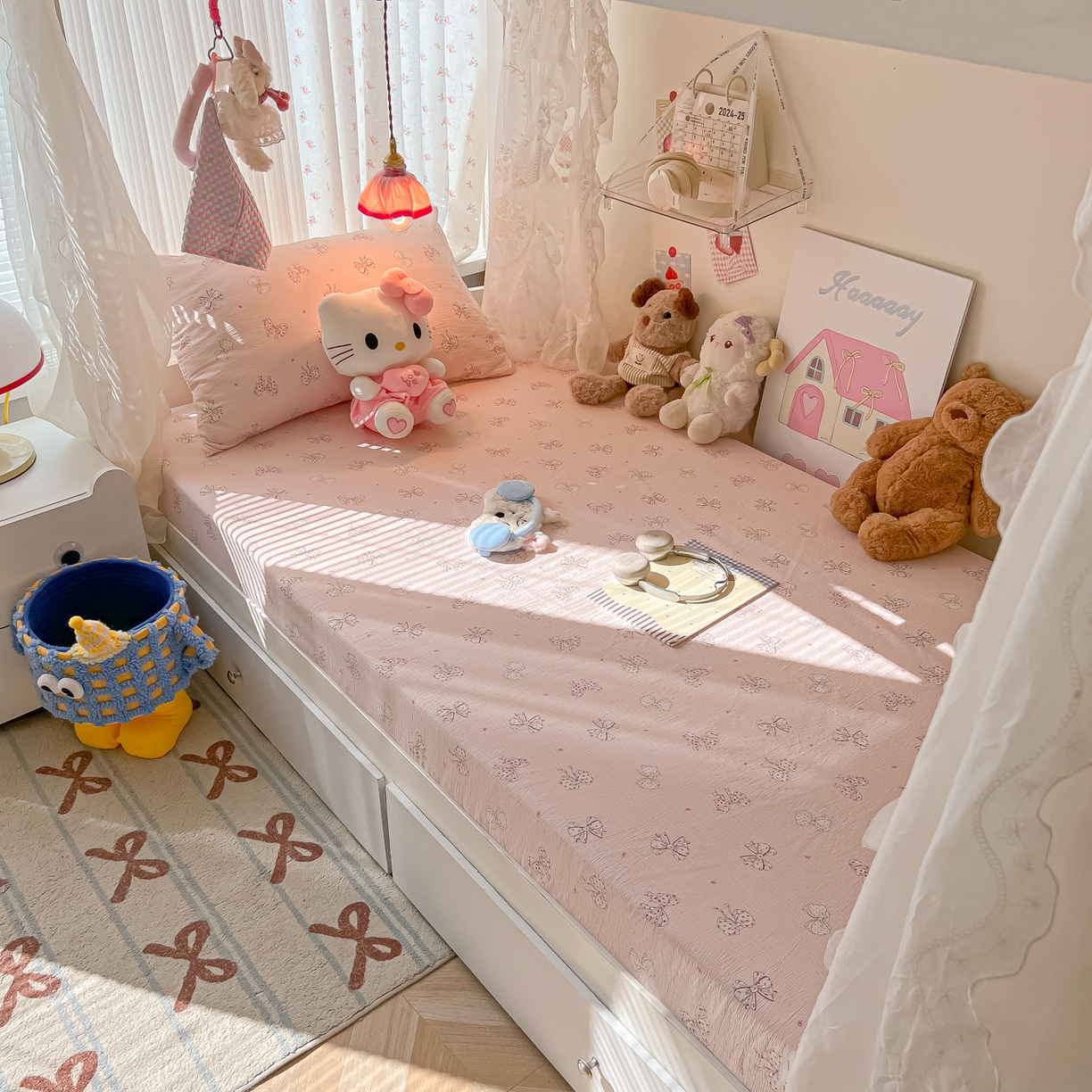 91家纺网 家纺一手货源 找家纺 韩巢家纺 2025新款A类学生宿舍上下铺床笠单件床垫保护罩枕套三件套 心愿