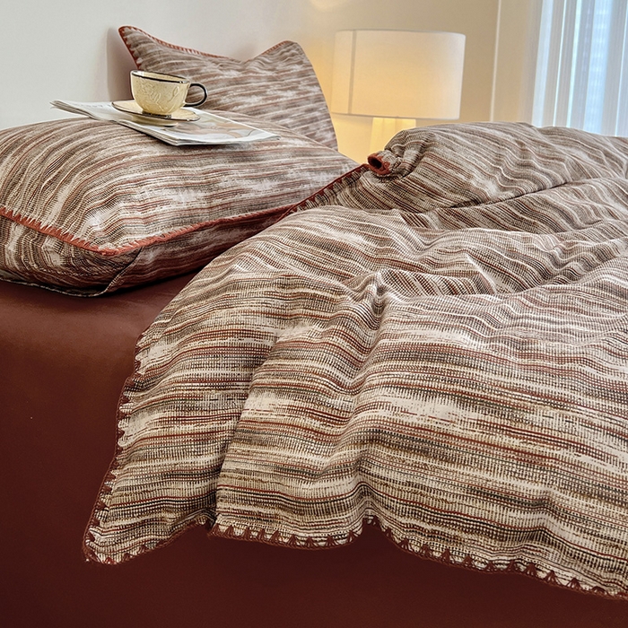 91家纺网 家纺一手货源 找家纺 忆生活 2025秋冬全棉加厚磨毛贝壳边四件套寻野