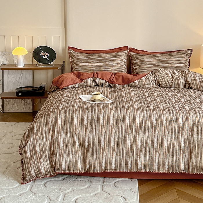 91家纺网 家纺一手货源 找家纺 忆生活 2025秋冬全棉加厚磨毛贝壳边四件套寻野