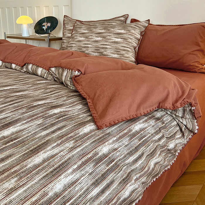 91家纺网 家纺一手货源 找家纺 忆生活 2025秋冬全棉加厚磨毛贝壳边四件套寻野