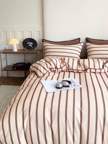 91家纺网 家纺一手货源 找家纺 忆生活 2025秋冬全棉加厚磨毛贝壳边四件套知简-咖