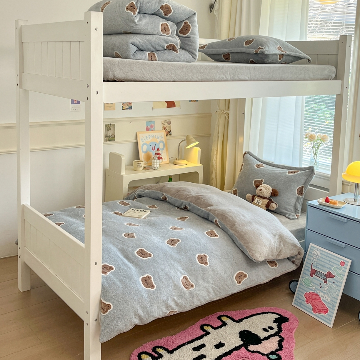 川悦生活 2025新款立体雪花绒印花四件套学生床系列一场景二 波波熊