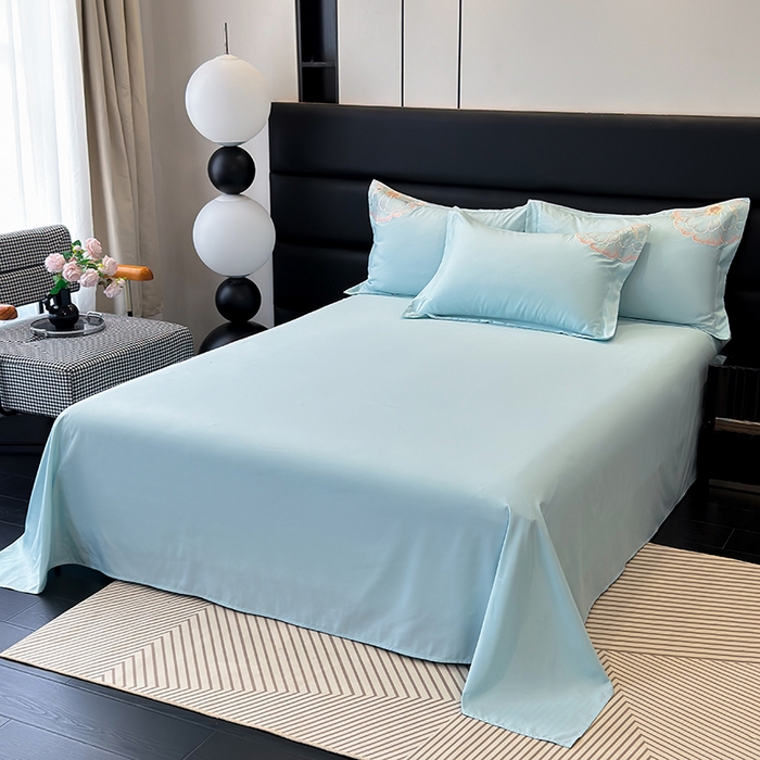 91家纺网 家纺一手货源 找家纺 慕语家纺 2025新款亲肤棉刺绣四件套系列--维纳斯（专版花型） 维纳斯--夏萤绿