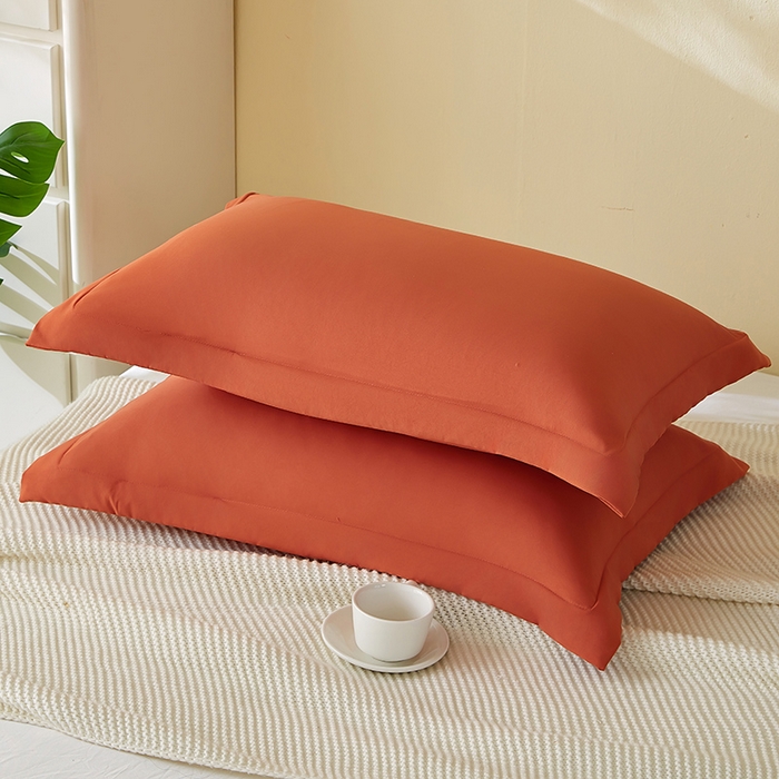 91家纺网 家纺一手货源 找家纺 丰淘家纺 2025新款亲肤柔软纯色水洗磨毛枕套 纯色-桔黄