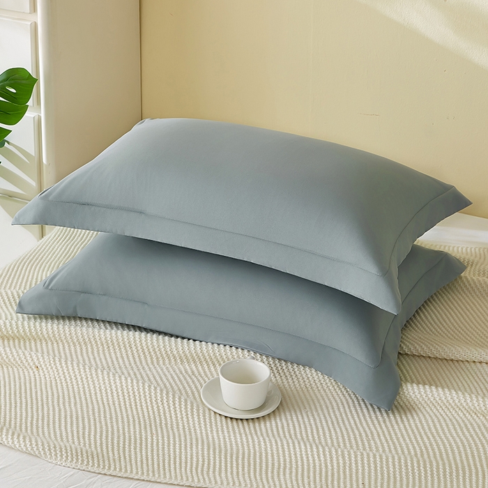 91家纺网 家纺一手货源 找家纺 丰淘家纺 2025新款亲肤柔软纯色水洗磨毛枕套 纯色-蓝灰