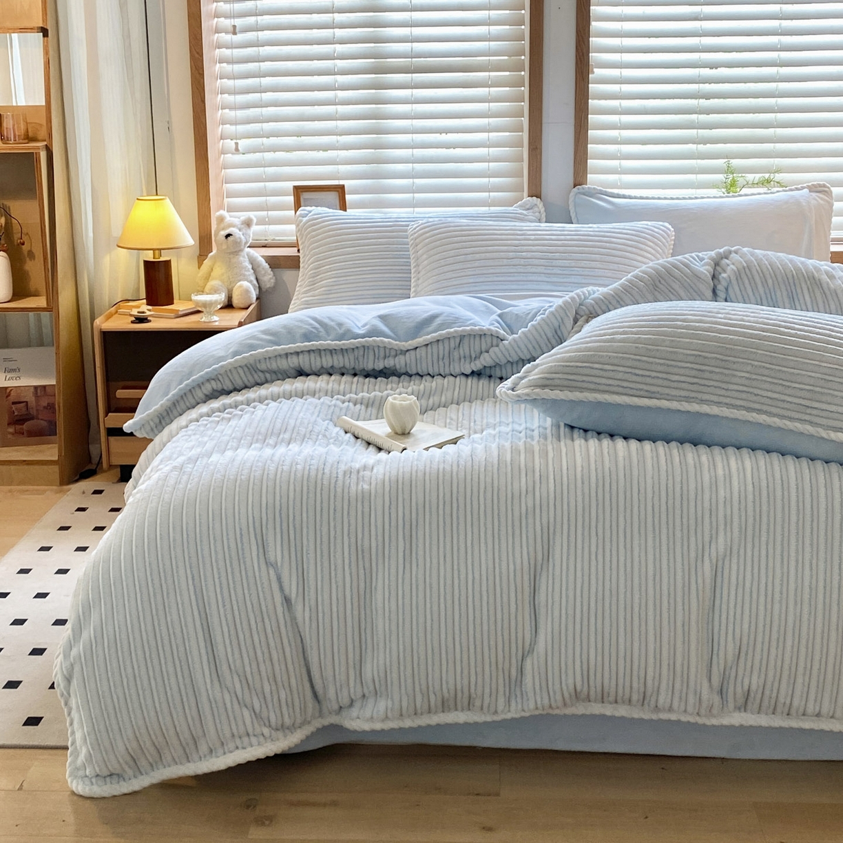 91家纺网 家纺一手货源 找家纺 （总）蓝极人 2025新款抽条阳离子提花牛奶绒四件套