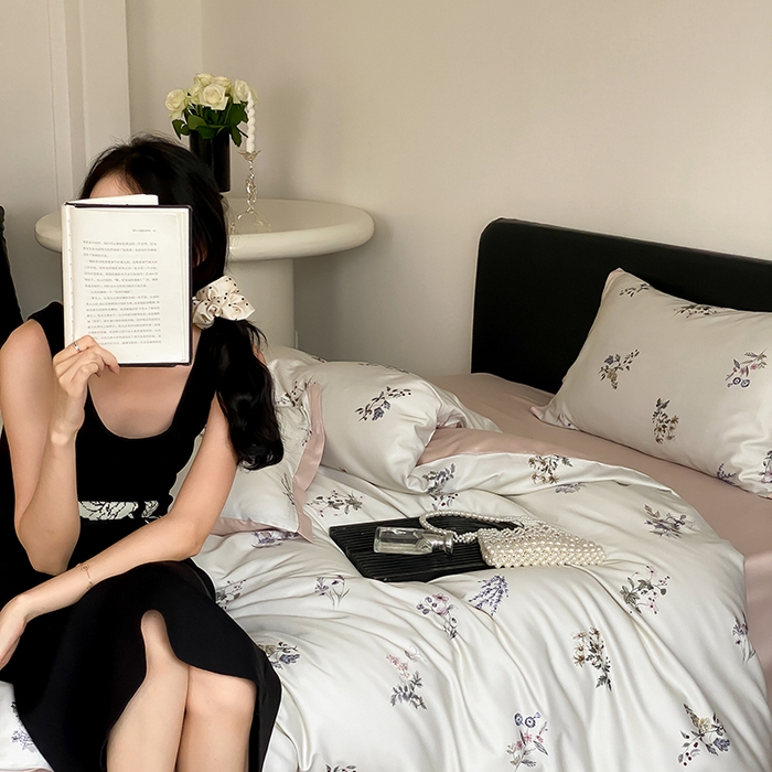 91家纺网 家纺一手货源 找家纺 （总）2024新款40s加厚天丝棉磨毛印花四件套-花信