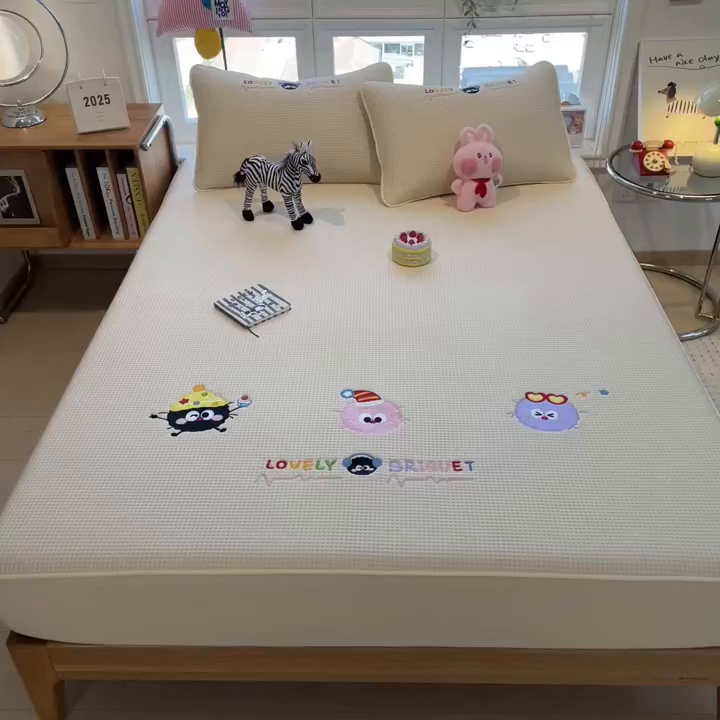 91家纺网 家纺一手货源 找家纺 （总）莱家富 2025新款A类华夫格夹棉床笠单品床笠单件床笠套件