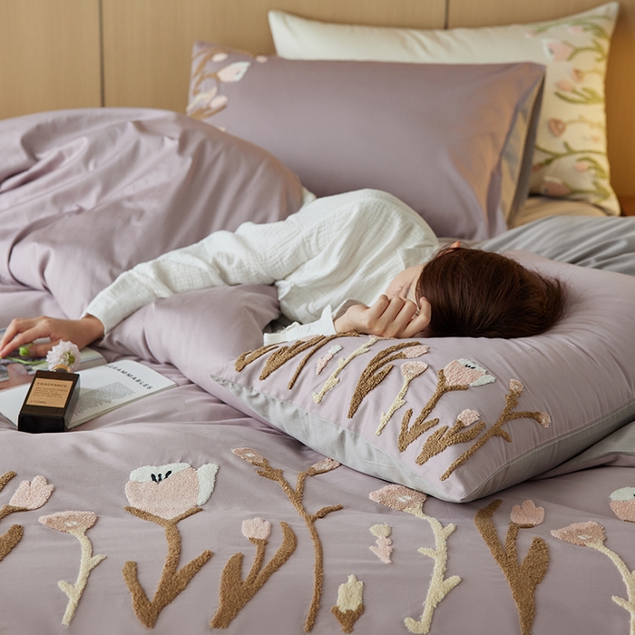 91家纺网 家纺一手货源 找家纺 （总）初拾 2024新款100s澳棉毛巾绣四件套-春日