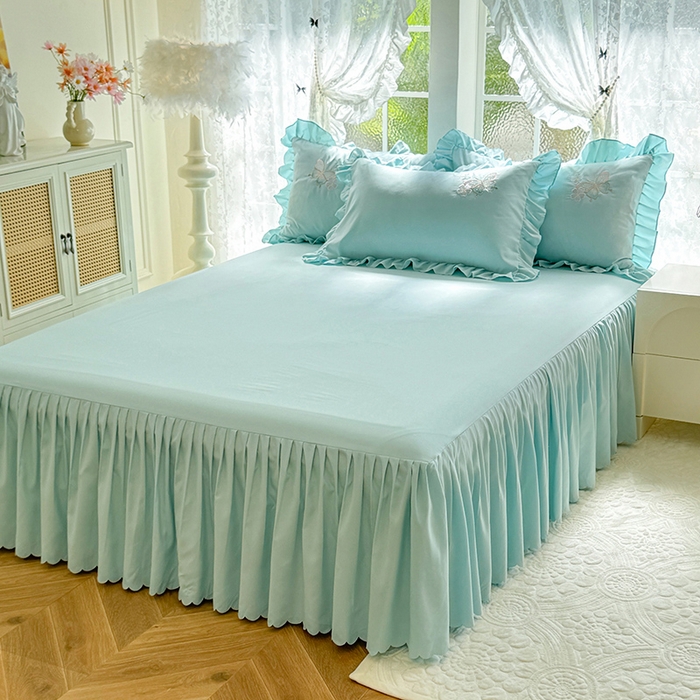 91家纺网 家纺一手货源 找家纺 慕语家纺 2025新款软糯亲肤贴布绣公主风四件套系列--瑞丽（专版花型） 瑞丽--水绿