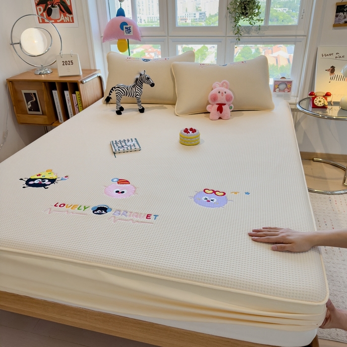 莱家富 2025新款A类华夫格夹棉床笠单品床笠单件床笠套件 萌趣天地-朦胧黄